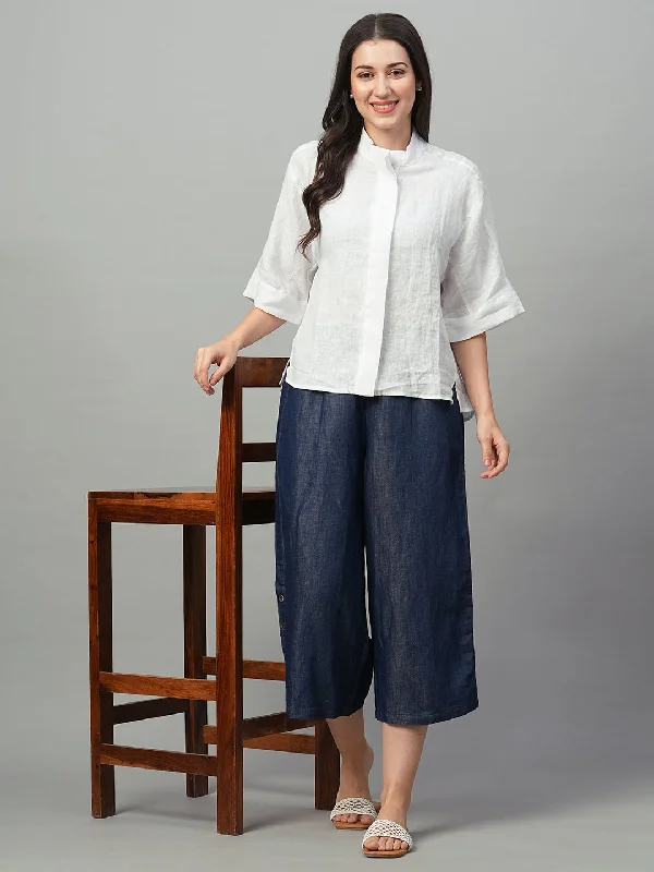 Classic Clothes For Women Limited Time Offers Women's White Linen Boxy Fit Blouse