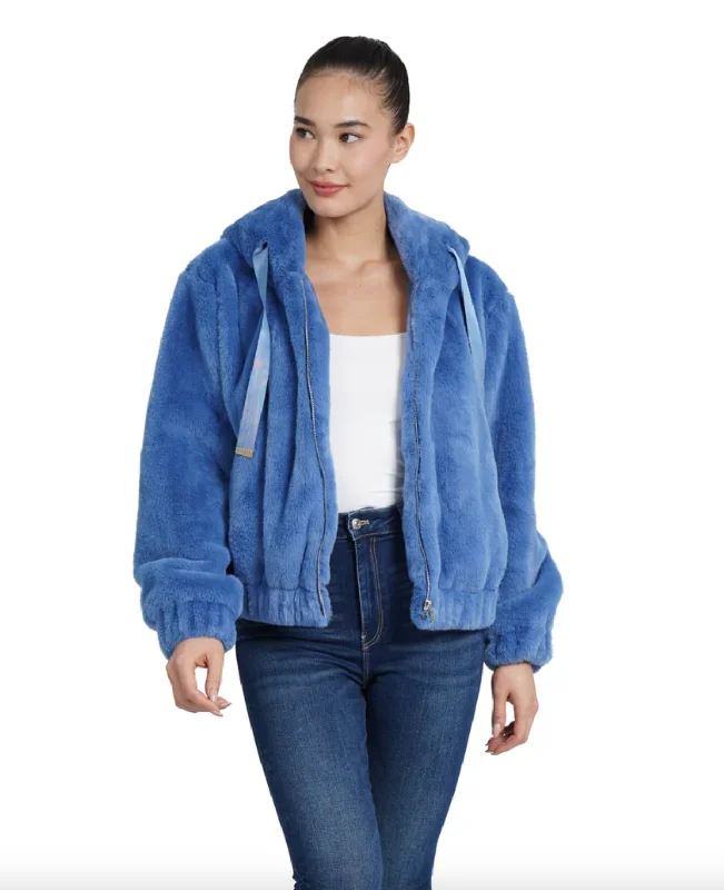 Women's Tailored Outfit Modern Romance Sean Faux Fur Hooded Jacket - Blue