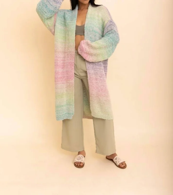 Women's Seasonal Clothes Feminine Soft - Hued Look Cozy Knit Longline Cardigan In Rainbow