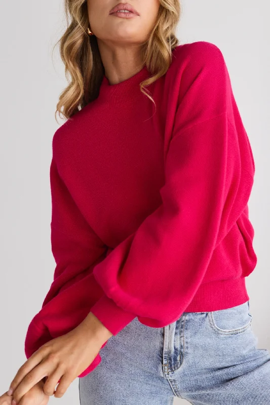 Women's Outfit For The Office Summer Deals Motivation Raspberry Funnel Neck Fine Knit Jumper