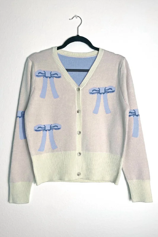 Women's Evening Attire Style Without Limits Women's Cropped Knit Bow Cardigan In Blue Multi