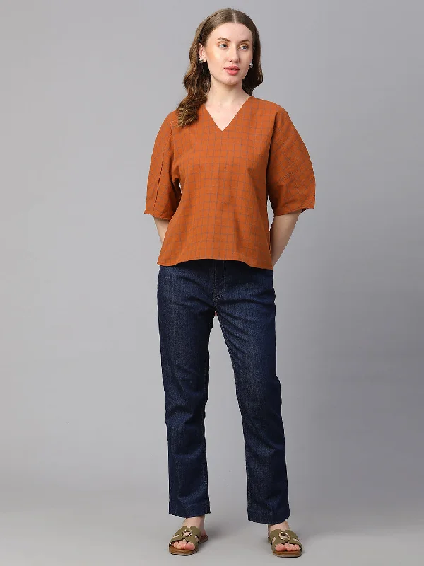 Women's Work Apparel Huge Savings On Parisian Styles Women's Rust Cotton Linen Regular Fit Blouse