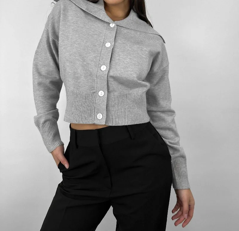 Women's Vintage-Inspired Outfit Top Brand Discounts Oversized Collar Button Down Cardigan In Grey