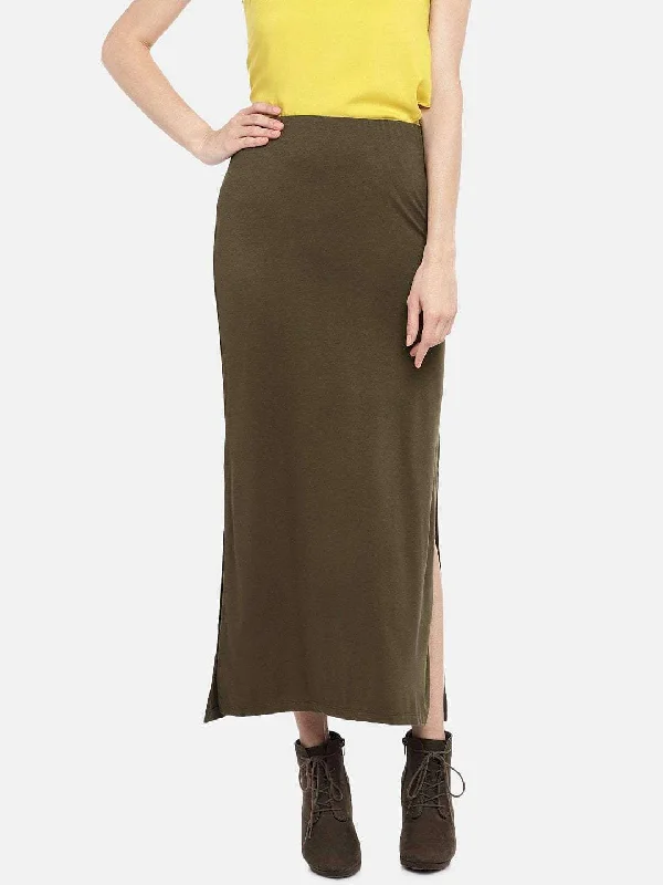 Women's Vintage-Inspired Clothing Signature Style Essentials Women's Olive Viscose Elastane Skirt