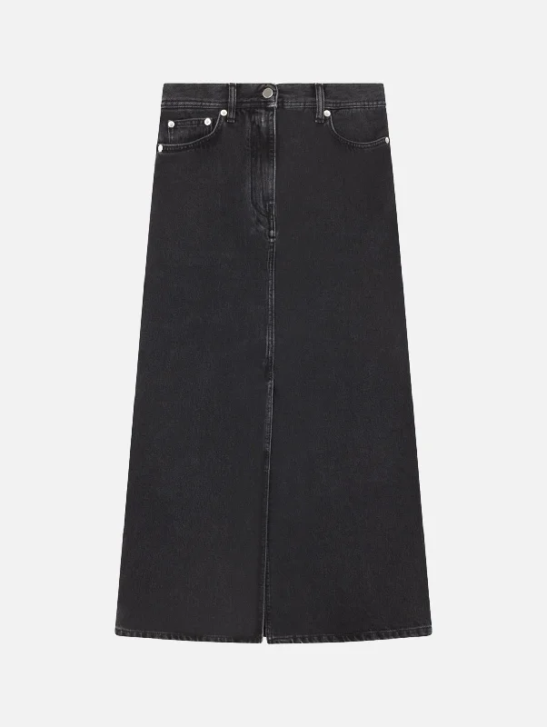 Women's Trendy Casual Outfit Mid - Week Surprise Rona Denim Long Skirt in Washed Grey