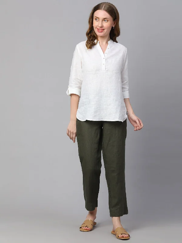 Women's Clothing And Garments Sets Rustic Countryside Charm Look Women's White 100% Linen Regular Fit Blouse