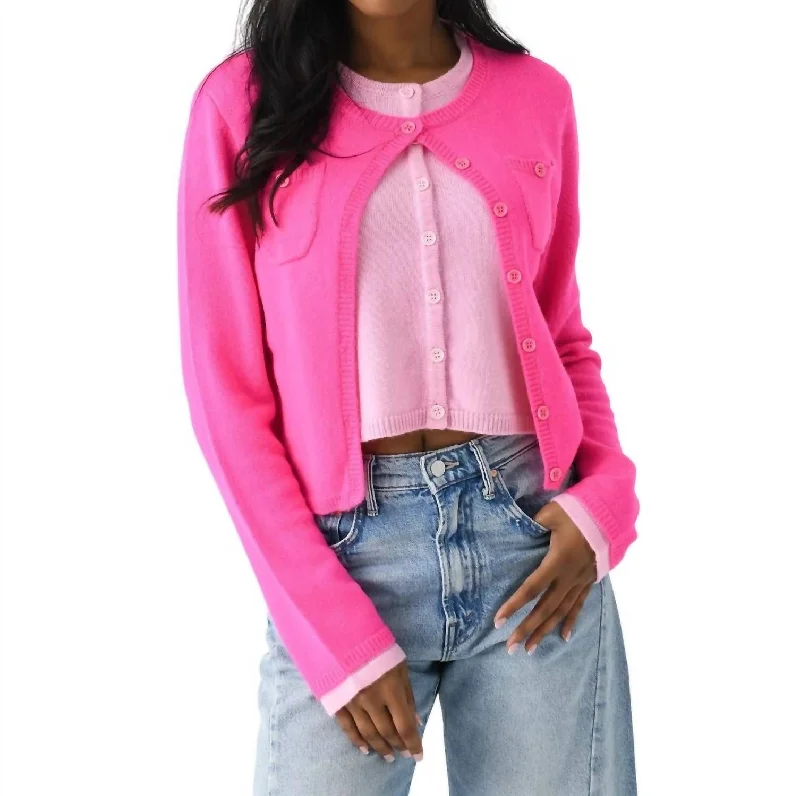 Women's Sporty Chic Clothes Day-To-Night Styles Gigi Double Cashmere Cardigan In Pink Mix