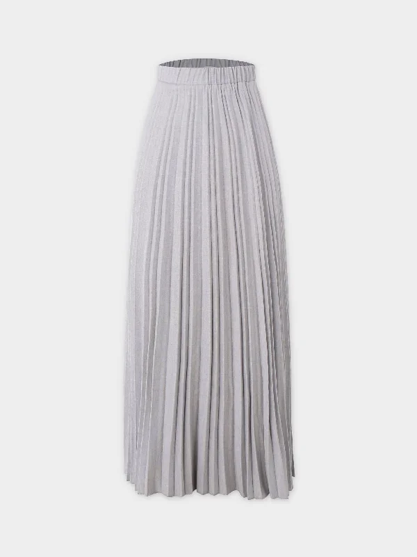 Women's Occasion Wear Clothing Romantic Detailing Wool Blend Pleated Skirt-Light Grey