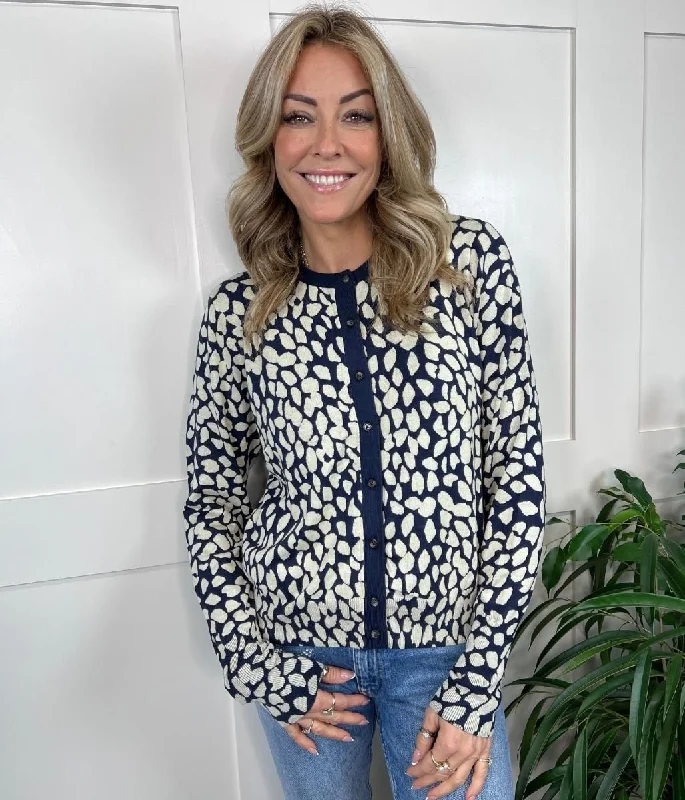 Women's Clothing Apparel Sets Romantic Flair Navy Animal Print Classic Cardigan