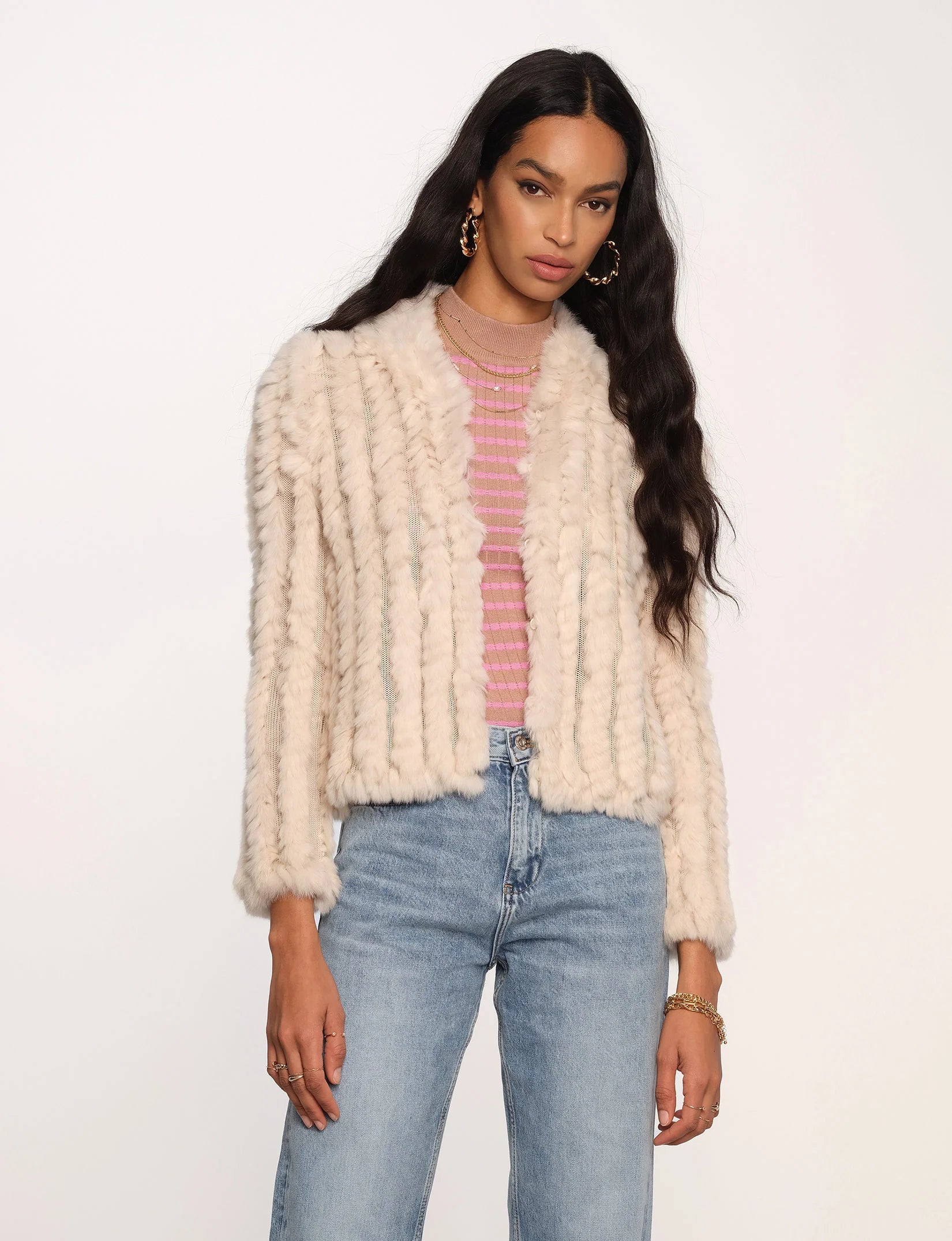 Women's Transitional Outfit Feminine Charm Rosa Fur Jacket - Putty