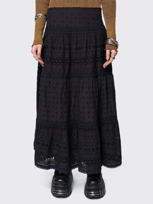 Stylish Outerwear Clothing For Women Vibrant Prints Ophelia Black Maxi Skirt