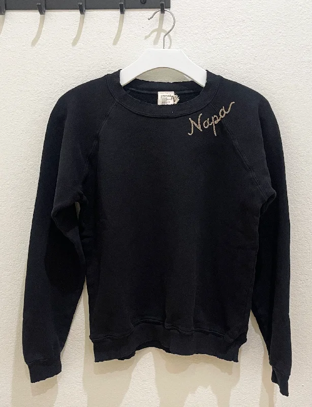 Women's Cozy Clothes Romantic Date - Night Ensemble Napa Embroidered Sweatshirt, Washed Black