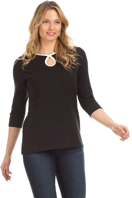 Women's Clothes For Work Events Evening Elegance Whitney Keyhole Top in Black with Ivory