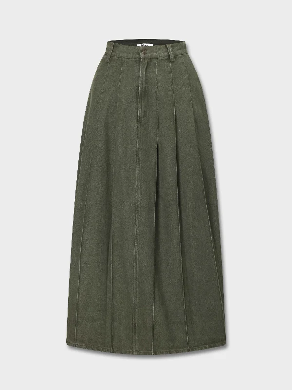 Women's Outerwear Apparel Top Brand Discounts Stitched Pleated Skirt-Olive Green