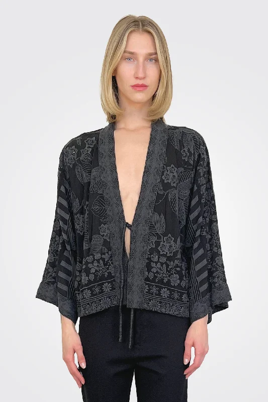 Women's Date Night Outfit Flowy Fabric Tyrael Kimono - Black