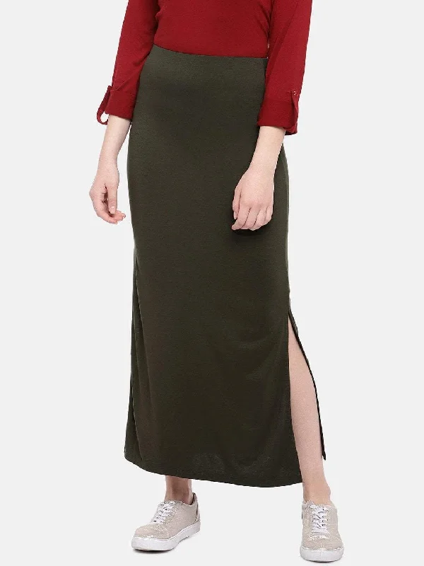 Women's High-End Clothing Trendy Street Style Attire Women's Olive Viscose Elastane Skirt