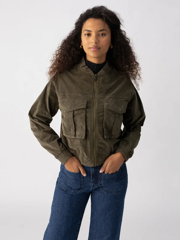 Elegant Women's Evening Garments Seasonal Trends Corduroy Surplus Bomber Jacket Burnt Olive