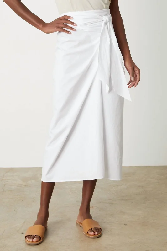 Women's Clothing For Outdoor Events Subtle Sophistication Leena Cotton Tie Front Skirt In White