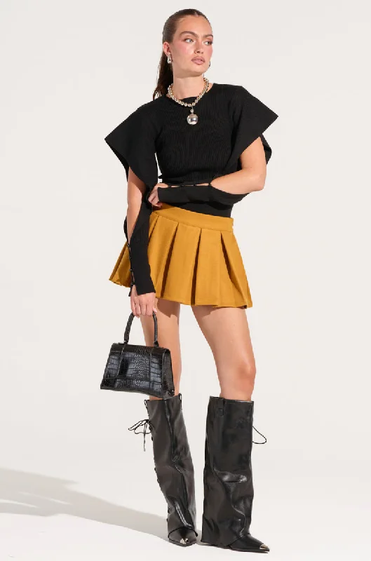 Fashion-Forward Women's Clothing Feminine Grace OUT OF OUR HEAD WOOL MINI SKIRT IN MUSTARD