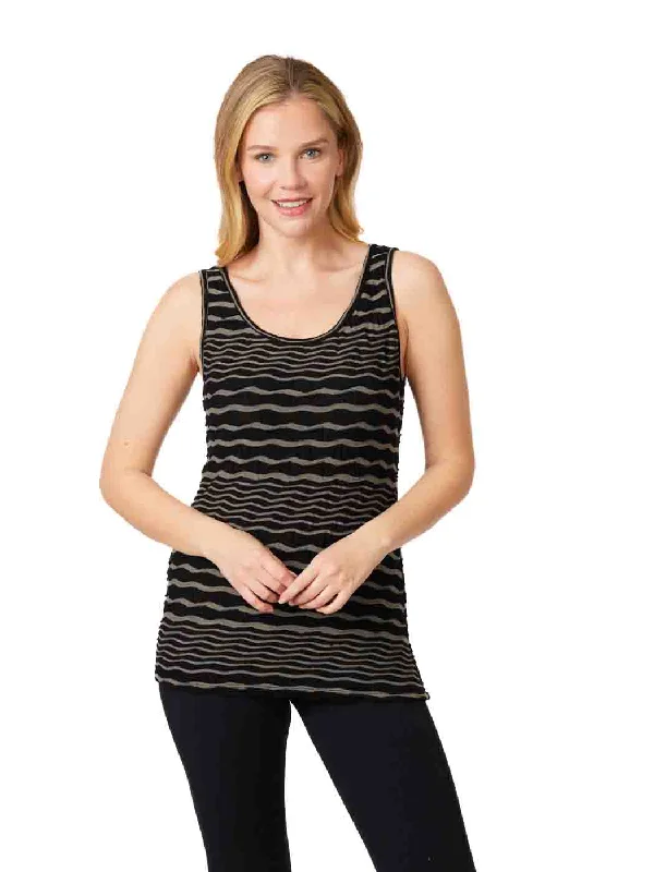 Women's Contemporary Clothing Fashion Forward Tianello Taupe "Stripe" Knit "Heidie" Tank - Black