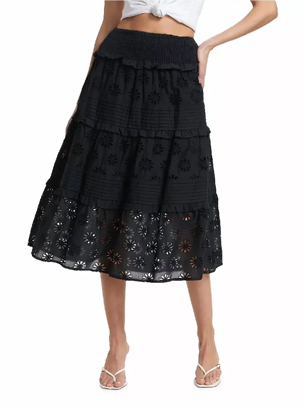 Women's Effortless Casual Outfit Lighten Up With Nordic Styles Gail Floral Embroidered Midi Skirt In Black