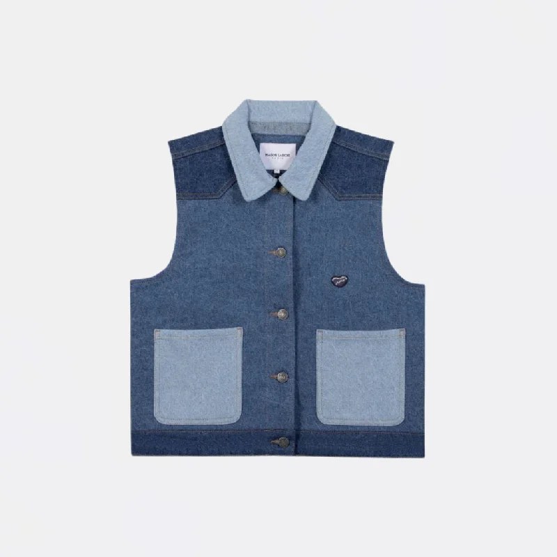 Comfortable Women's Attire Seasonal Sale "Patch Coeur" Duca Patchwork Denim Jacket (Denim Patchwork)