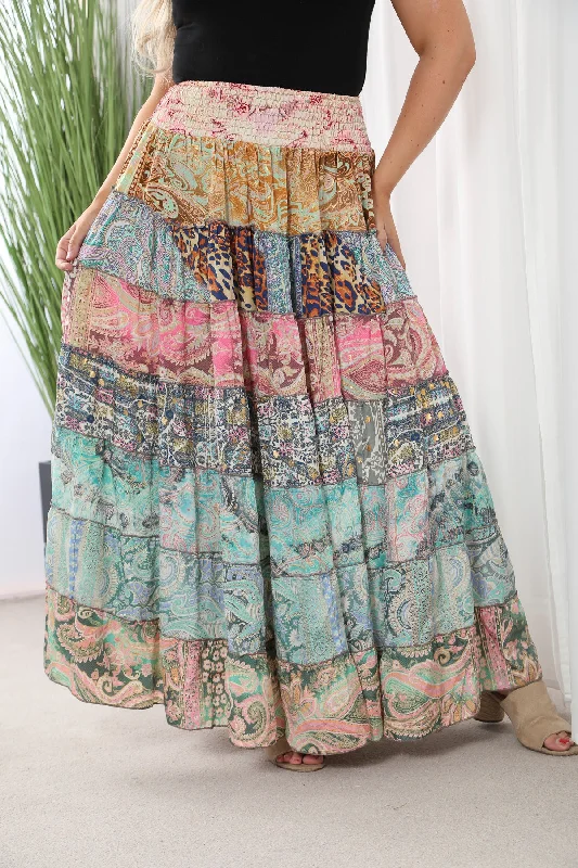 Women's Seasonal Wardrobe Clothing Modern Romance Boho Patchwork skirt Light