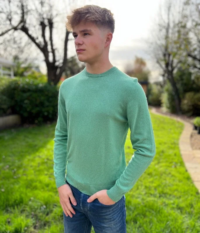 Women's Clothing Feminine Soft - Hued Styles Green Mens Wool Blend Crew Neck Jumper