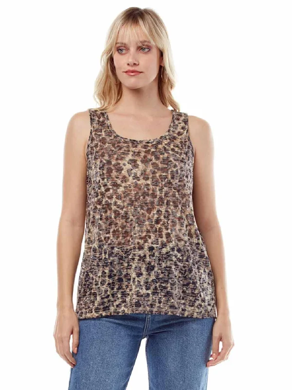 Women's Comfortable Clothes For Weekends Versatile Wardrobe Essentials "Kitty" Printed Knit "Burnout" Crop Tank