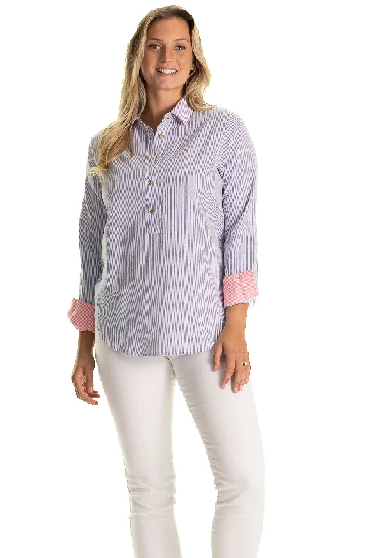 Women's Elegant Clothing Sets Quick Grab Deals The Seersucker Pointe Tunic in Blue Seersucker