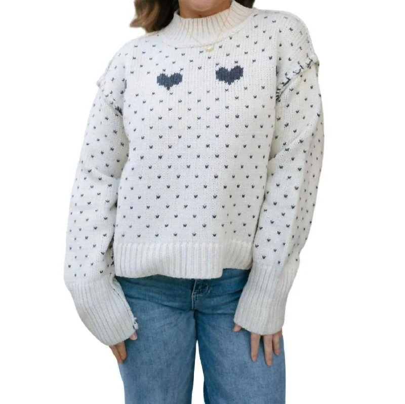 Women's Attire Limited Time Special Offer Heart Pattern Sweater In Cream/blue