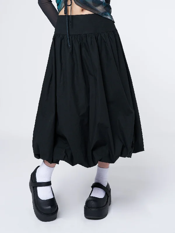 Women's Holiday Clothing Charming Silhouette Suya Black Bubble Midi Skirt