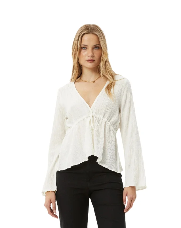 Women's Outfit For The Office Trendy Street Style Focus Seersucker Hemp Tie Top