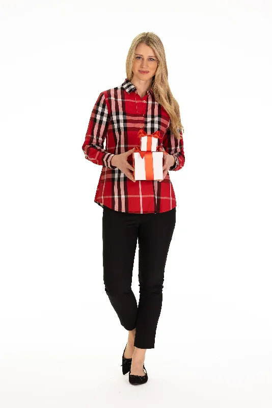 Women's Tops And Clothing Limited Time Offers Pointe Pleat Popover in Red Plaid