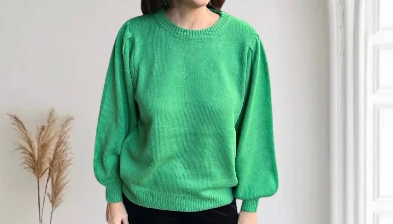 Women's Office Outfit Budget Friendly Crew Neck Cut Out Back Knitted Sweater In Festive Green