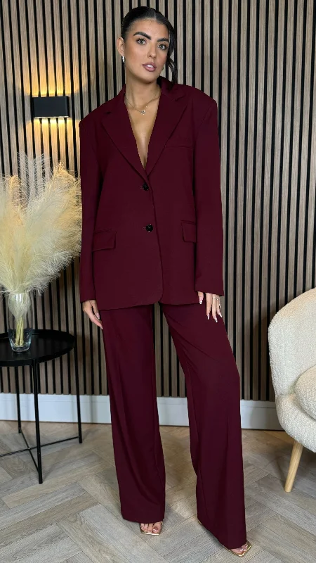 Charming Women's Outfit For Special Occasions Trendy Fashion Sale Angelica Burgundy Trousers & Blazer Co Ord