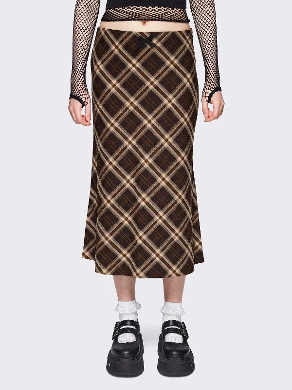 Women's Casual Outfit Ethnic Cultural Event Wear Prim Plaid Midi Skirt