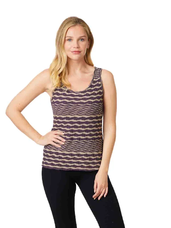 Women's Holiday Clothing Latest Fashion Tianello Taupe "Stripe" Knit "Heidie" Tank - Steel