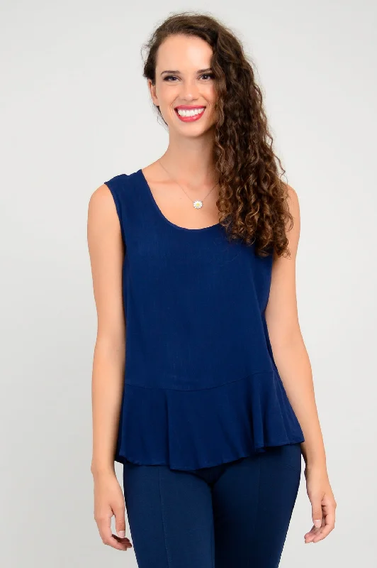 Women's Athleisure Apparel Trendy Women's Collection Ginny Tank, Indigo Solid, Linen Bamboo