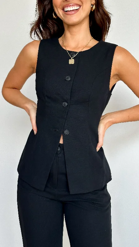 Women's Work Outfit For The Office Exclusive Deals Online Louella Button Up Vest - Black