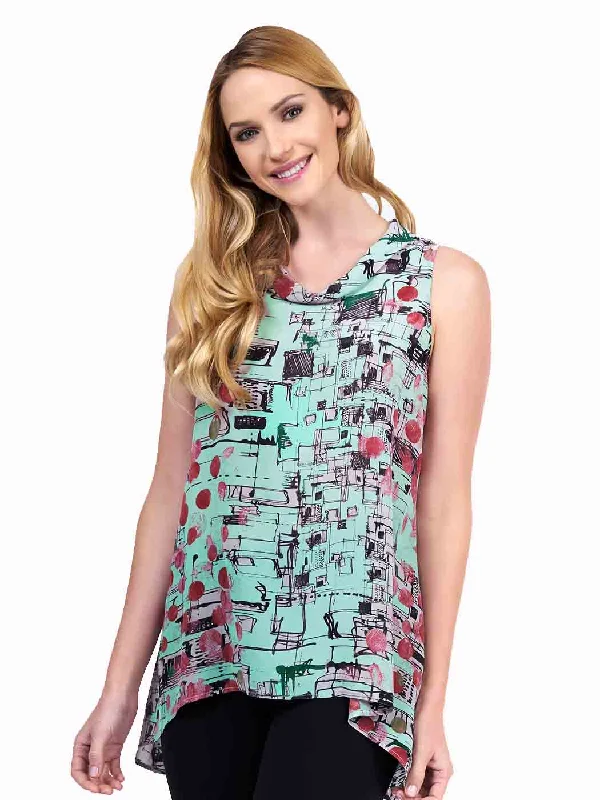 Plus-Size Women's Clothing Limited Styles Tianello "Jules" Printed WASHABLE SILK  "Briata" Cowl Tank Tunic