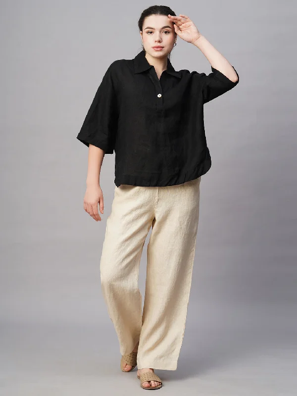 Chic Clothing For Women Top Brand Discounts Women's Black Linen Boxy Fit Blouse