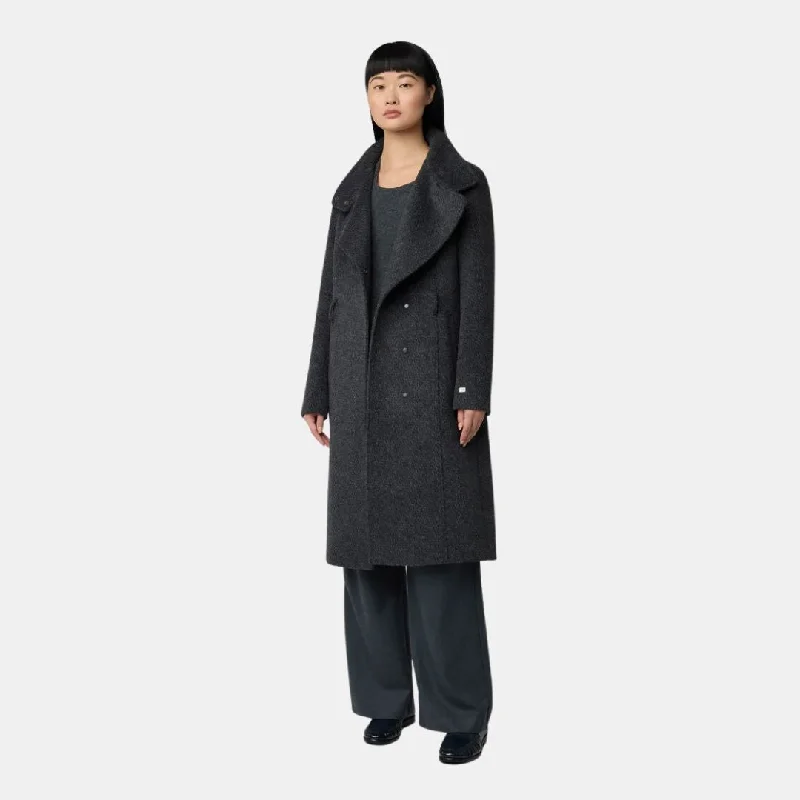 Affordable Women's Outfit Trendy Urban Attire Genie Semi-Fitted Novelty Wool Coat With Belt (Black)