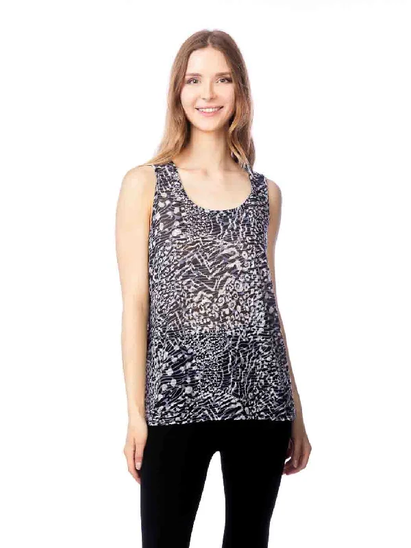 Women's Professional Clothes Wardrobe Update Tianello "Zephora" Printed Knit "Burnout" Crop Tank