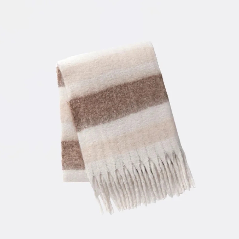 Women's High-End Clothing Trend Forward Threads For Her Cicel Faux Mohair Striped Scarf With Fringed Edge (Hush)