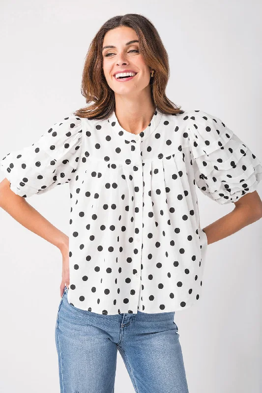 Women's Clothing Shop Sale Items Olivaceous Polka Dot Blouse