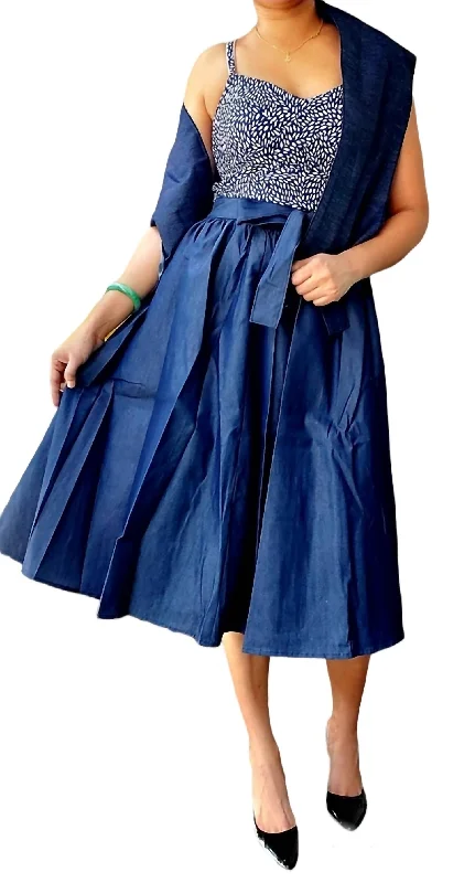 Plus-Size Women's Garments Summer Fashion All Denim Skirt In Dark Blue