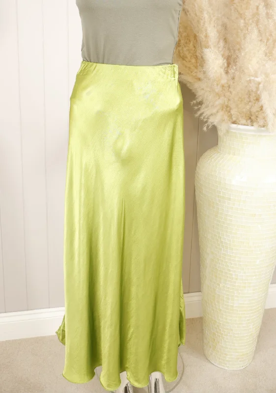 Women's Evening Wear Attire Wardrobe Refresh Satin Flair Skirt Lime