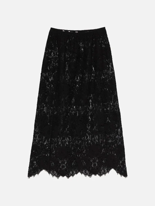 Charming Everyday Clothing For Women Flowy Fabric Nandi Lace Skirt in Black