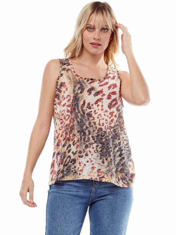 Women's Relaxed Clothes Comfort Meets Fashion Tianello "Mamu" Printed Knit "Burnout" Crop Tank